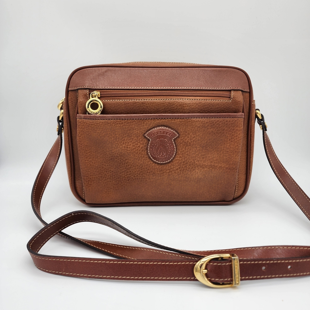 Courser Vintage Tan Brown Crossbody Bag Faux Leather Gold Hardware